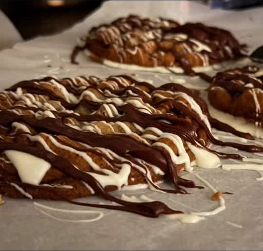 Triple chocolate cookies with white and dark chocolate drizzle